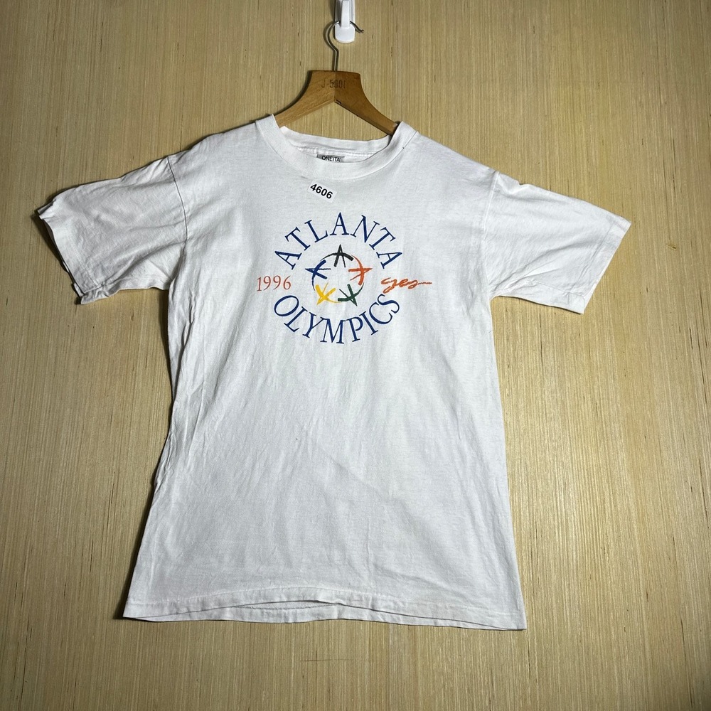 Vintage Atlanta Olympics Shirt Boys Large White Short Sleeve Graphic Print 90s